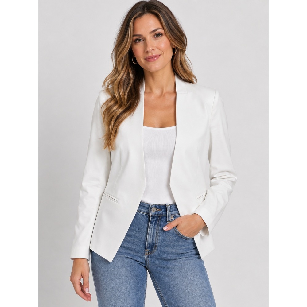 Theory Lanai Barossa White Open Front Blazer Jacket Size 0 Minimal Structured